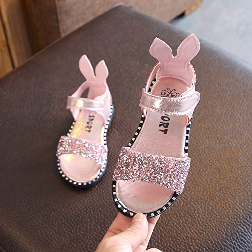 Kids Girl Boy Baby Shoes Summer Sandals Premium Casual Slip-On Ballet Flat Sequins Prewalkers (Pink, 13.5 Little Child)4