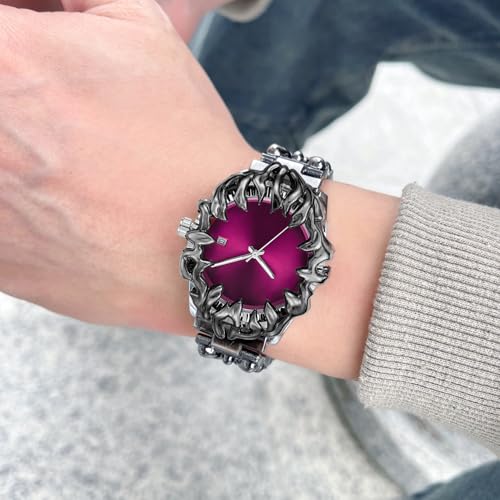 Image of CARLIEN Gothic Claw Watch for Men - Unique Stainless Steel Wristwatch, Luminous Hands, Waterproof Quartz Movement, Futuristic Melting Style, Cool Red & Green Color Options