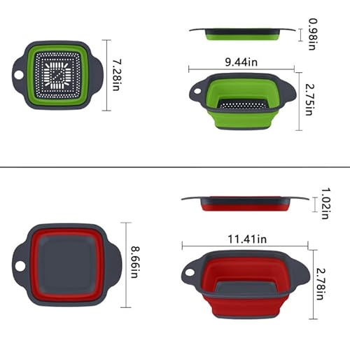 Qimh Collapsible Colanders Set Of 3-1 Pc 4 Quart Colander 1 Pc 4 Quart Folding Basin And 1 Pc 6 Quart(1.5 Gal) Over The Sink Extendable Colander, Space-Save Silicone Kitchen Foldable Food Strainer #TOP1