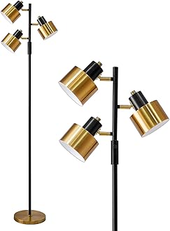 OYEARS Floor Lamp for Living Room Bright Lighting Tall Modern Industrial Vintage Standing Corner Lamps LED Metal Light Office Bedroom Study Gold Black Cream Matte Accent (3-Light, Gold)
