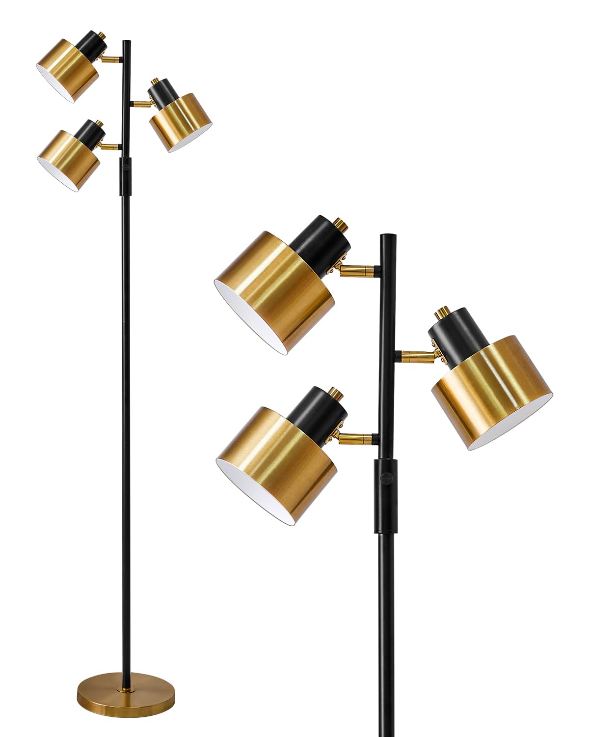 OYEARS Floor Lamp for Living Room Bright Lighting Tall Modern Industrial Vintage Standing Corner Lamps LED Metal Light Office Bedroom Study Gold Black Cream Matte Accent (3-Light, Gold)