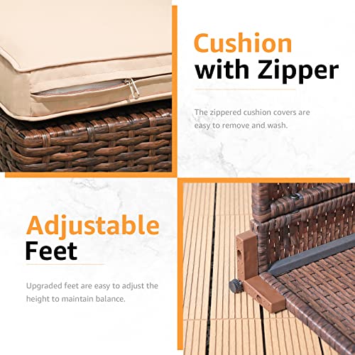 Patiorama Patio Single Sofa, Outdoor Armchair, All-Weather Brown Pe Wicker Rattan Sectional Sofa, Additional Chair For Furniture Set, Patio Seating For Balcony Garden Porch Pool (Beige Cushion) #TOP4