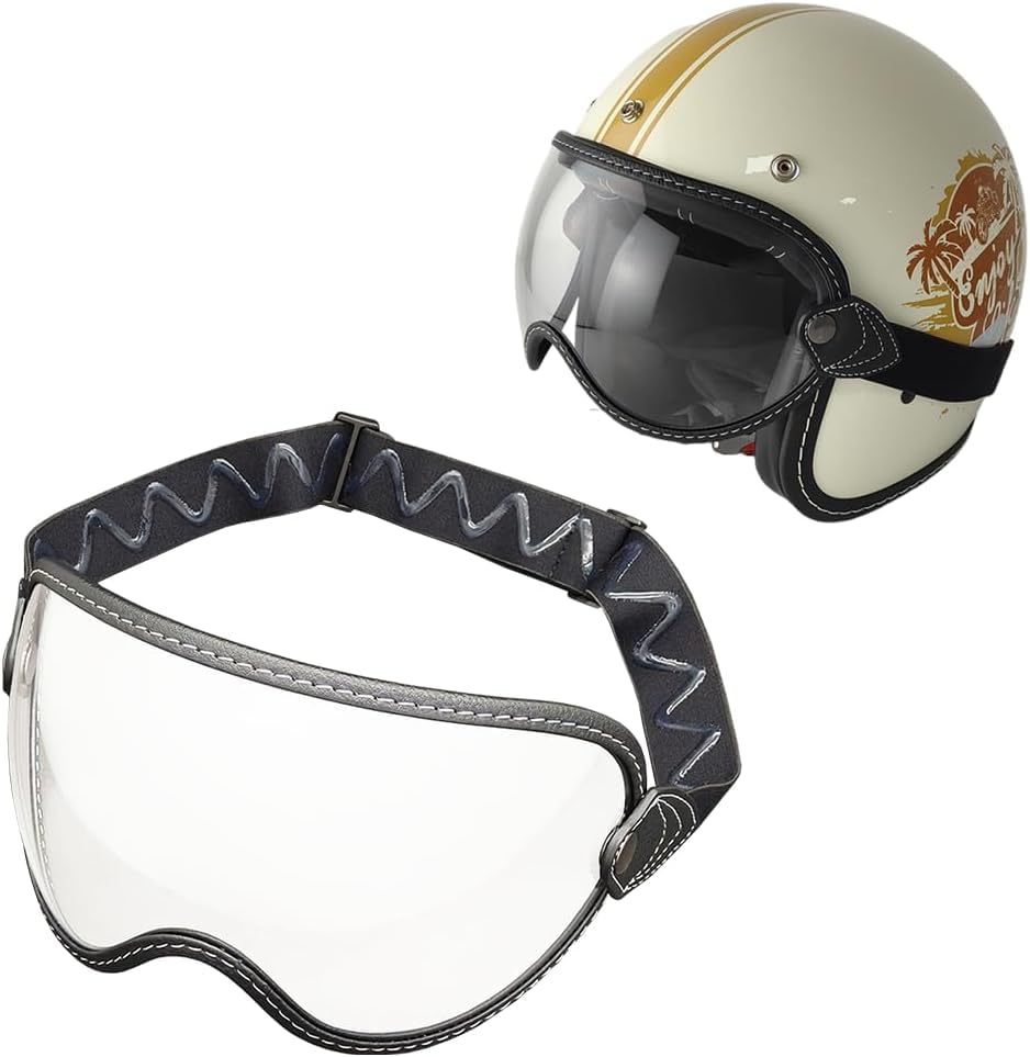 Motociclo Visiera for casco jet 3/4. Occhiali con visiera elastica compatibili con casco jet 3/4 retrò, casco fuoristrada (solo for uso diurno, colore argento)(Clear-day+night Use)