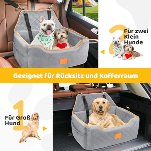 GL GLENSLAVE Hundesitz für große/mittlere Hund, Hundeerhöhungssitz unter 55Lbs oder 2 kleine Hunde, abnehmbar und waschbar Hundesitz mit dicken Kissen und Aufbewahrungstaschen (grau)