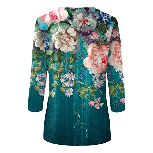 HTHLVMD Womens 3/4 Length Sleeve Tops 2025 Fall Fashion Floral Print Crewneck Causal Trendy Tunic Tops for Women
