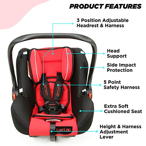 LuvLap-4-in-1-InfantBaby-Car-Seat-Carry-Cot-with-Canopy-0-to-15-Months-Red