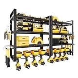 Aunulahca Power Tool Organizer, 8 Drill Holder Wall Mount, 4 Layers Tool Storage Rack Shelf with Hooks, Heavy Duty Metal Cordless Power tool Shelf for Garage Organization