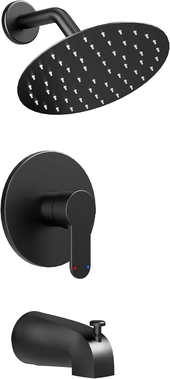 HomGoo Tub Shower Faucet Set with Valve, Black Shower Faucet Set with 6