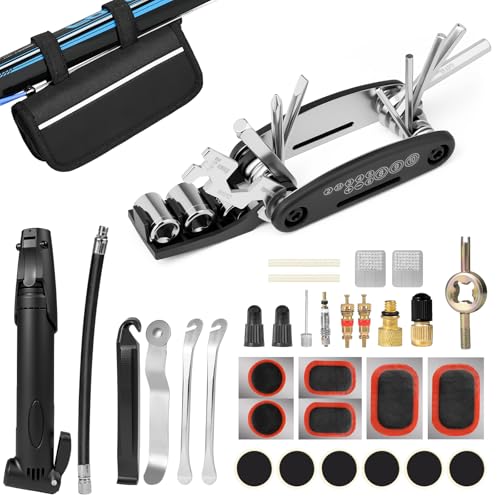 Carehabi Fahrrad Reparaturset 39 PCS Fahrradflickzeug Set Fahrrad Werkzeug mit 16-in-1 Multitool Fahrradpumpe Reifenheber Leimfreie Reifen Fahrradventil Fahrradreifen Reparaturset