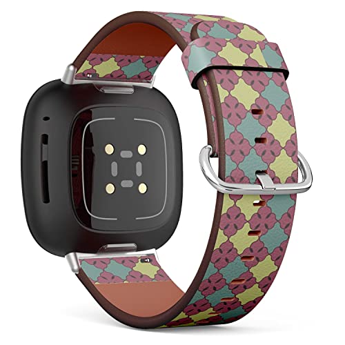 CJBROES Replacement Leather Watch Band, Compatible with Fitbit Versa 3 and Fitbit Sense of Wristband Bracelet Accessory - Geometrical Ornament Eastern Motifs Curved