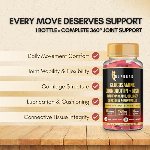 Image of Glucosamine Chondroitin MSM Tablets | 4500mg | 11 Actives Joint Support Supplement : Collagen Type II, Hyaluronic Acid & Boswellia | Knee Mobility, Cartilage & Joint Health | 270 Tablets (90 Days)