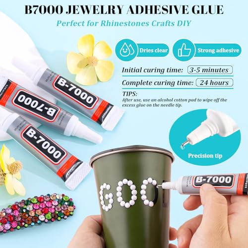 Image of 6100Pcs Resin Rhinestones for Crafting with 2Pcs 10ml B7000 Jewelry Glue, 1 Box Flatback Crystals Diamond (White) for Bedazzling Crafts DIY Nail Art Non Hotfix Gems for Clothing Shoes