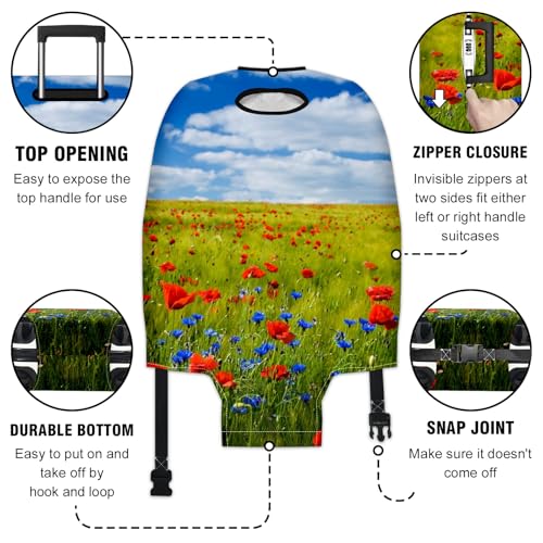Travel Luggage Cover Suitcase Protector Scratch-Resistant Fit Not Included Suitcase Red Flowers M-22-24in2