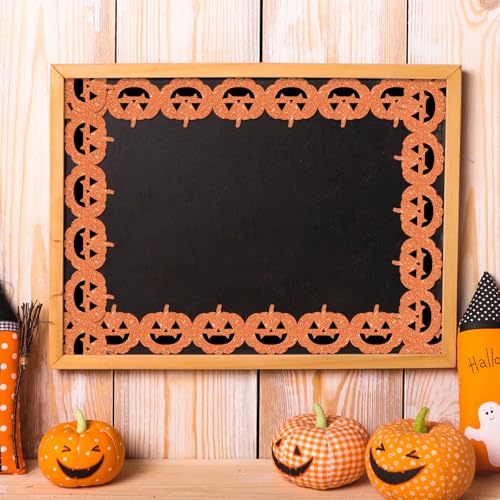 Image of Whaline 65.6Ft Halloween Bulletin Board Border Glitter Orange Pumpkin Die Cut Trim Border Roll for Spooky Chalkboard Wall Decor