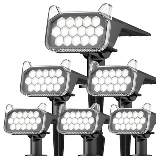 WdtPro Solar Spot Lights Outdoor Waterproof, Bright Solar Lights Outdoor with 16 Extra-Large LEDs, 3 Modes Landscape Spotlights, 2-in-1 Solar Powered Light for Yard Flag Garden, 6 Pack, Cool White