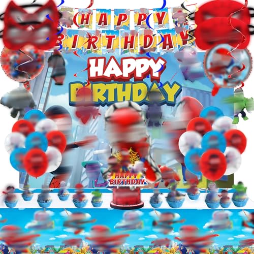 47 pièces Décorations d'anniversaire sur le thème des dessins animés et des animés pour garçons, Décorations pour gâteau, Nappe, Banderole, Masque pour...