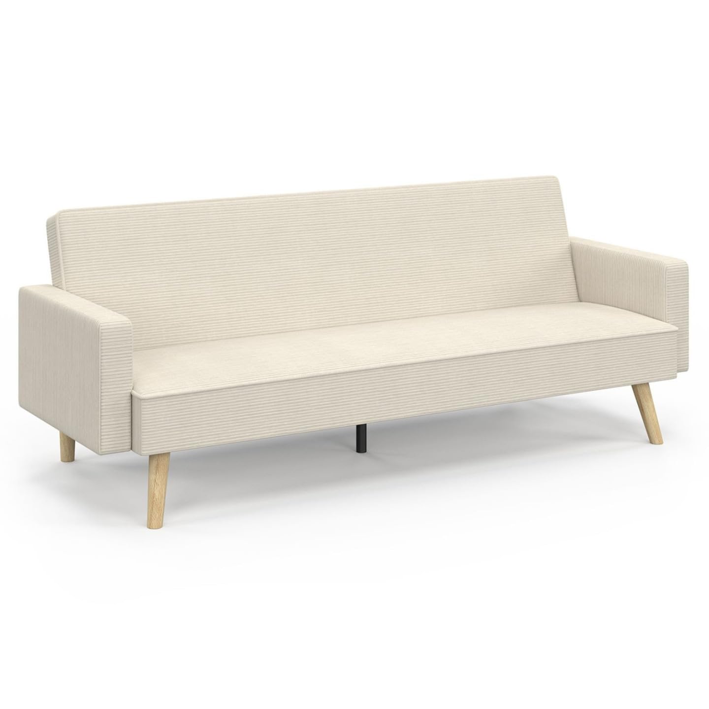 IDMarket - Sofá cama escandinavo recto LARS de 3 plazas de pana beige