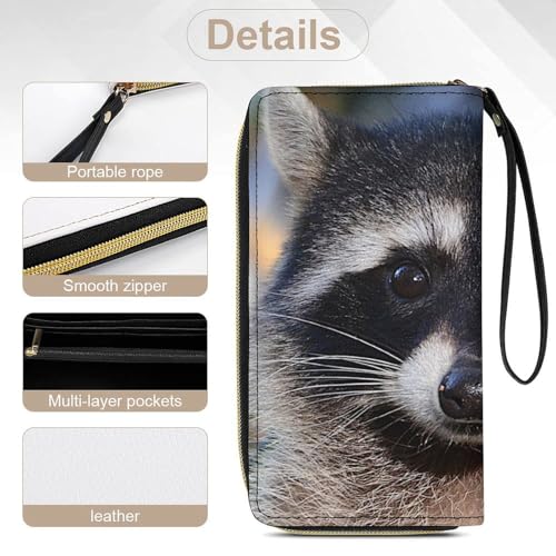 Northern Raccoon's Face Portable Long Wallet for Women Men Zipped Travel Purse Credit Card Holder Coin Pouch 5