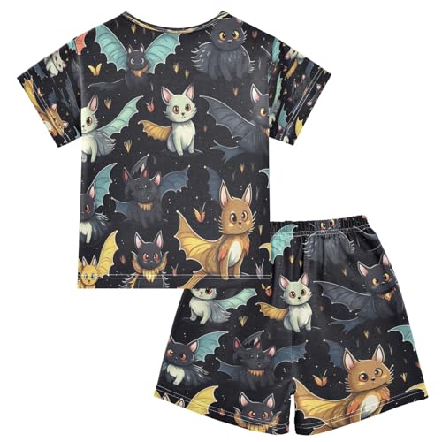 Cat Bat Kids Pjs Set Boys Girls Summer Short-Sleeve Sleepwear Pajamas 2PCS2