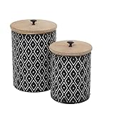 Deco 79 Metal Geometric Living Room Decorative Jars Decorative Container with Wood Lids, Set of 2 Jar with Lid 11', 9'H, Black