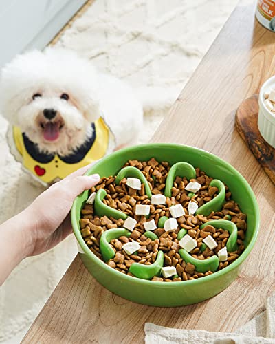 LE TAUCI Slow Feeder Dog Bowls Ceramic, 1.5 Cups Slow Eater Bowl for Dogs, Puppy Slow Feeder Bow for Fast Eaters,Puzzle Dog Food Bowl,Clover Green - Image 3