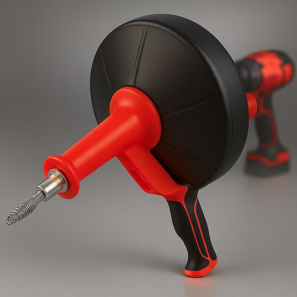 Photo 1 of 42 FT Drain Snake Hair Drain Clog Remover, Manual Or Powered, Plumbing Snake With Drill Adapte,Unclog Sink Drain Tool, Drain Auger for Toilet?Shower?Kitchen?Sink, No Auto Retract Or Feed, Red