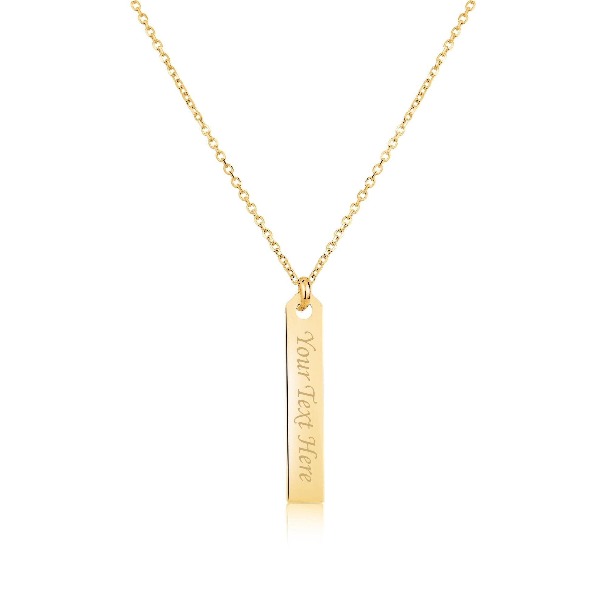 UNICORNJ 14K Yellow Gold Engravable Personalized Bar Pendant Necklace or Bracelet Polished Shiny on Cable Chain Italy