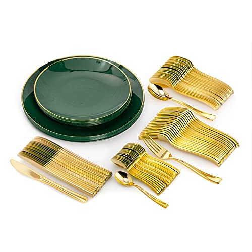 Trendables Disposable Plastic Plate Set with Cutlery For 40 Plastic Silverware Set Includes 40 Plastic Plate Plastic Dessert Plates Plastic Forks Plastic Spoons Plastic Knives Plastic Dessert Spoons