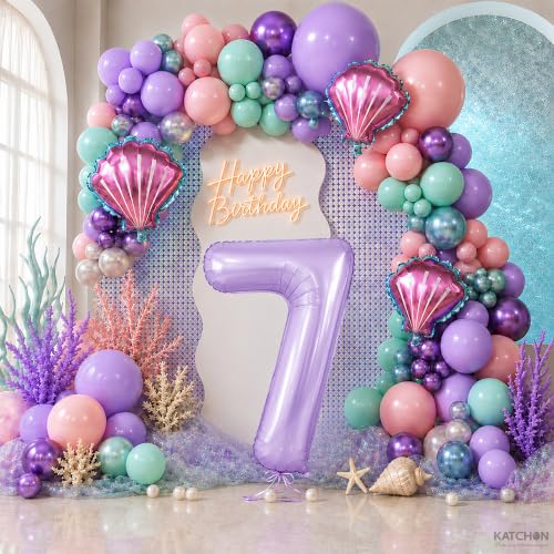 Image of KatchOn, Pastel Purple Number 7 Balloon - 40 Inch, Lilac Foil Balloon