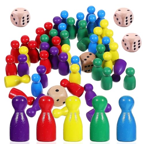 Kiuiom 50PC Bunte Spielfiguren Aus Holz Für Brettspiele - Würfel,...