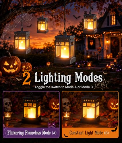 KOOPER Halloween Decorations Solar Lanterns, 2 Modes with Flickering Candle - image 2