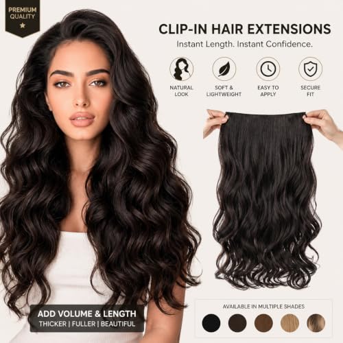 Image of Women Hair Extension Long Curly Wavy Deep Brown 20 Inches Hairpiece With 5 BB Clip /Hair Extension for Women Party