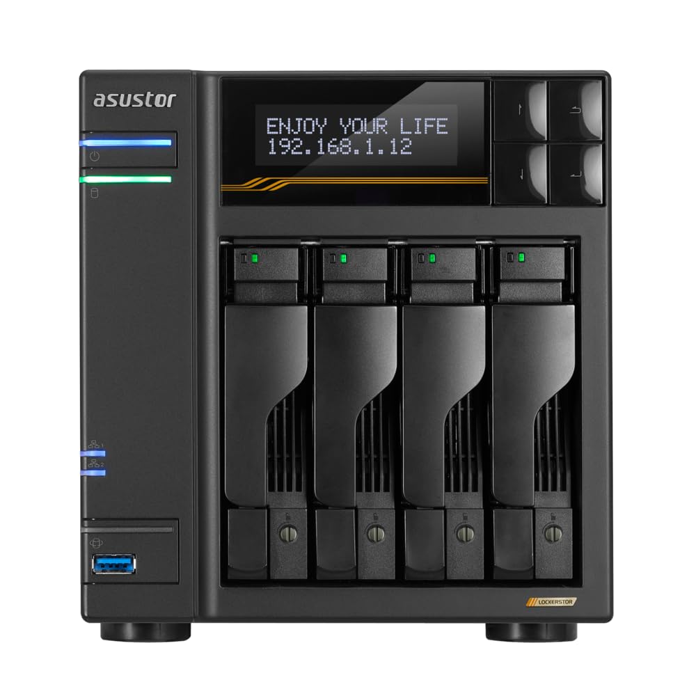 Asustor / DiscTech 18TB NAS Bundle: AS6804T Lockerstor 4 Gen3 NAS Server with 4x4TB SATA HDD and 2x1TB NVMe M.2 SSDs, 16GB RAM, Dual 10GbE and Dual 5GbE LAN Ports