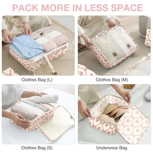 Image of 8 Set Packing Cubes for Suitcases,Packing Cubes with Shoe Bag, Cosmetics Bag, Clothing Bag, Accessories Bags Packing Cubes for Travel Luggage Organizer Women Men(Bow Flowers)