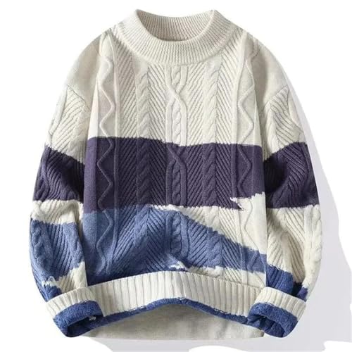 Men Twisted Pattern Knit Sweater Round Neck Colorblock Pullover Casual Warm Stylish Top2