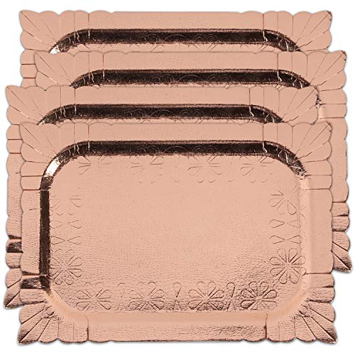 4 pk Yumchikel Disposable Heavy Duty Rose Gold Trays Paper Cardboard  Rectangular Fancy Serving Buffet Platter Set for Dessert Table Cupcake Weddings Brunch Parties Baby Showers  Rose Gold