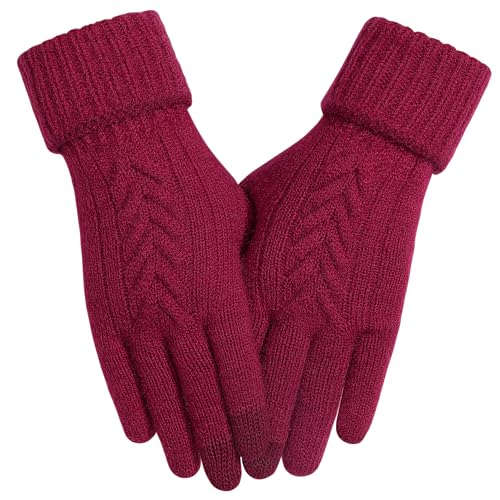 Achiou Women Winter Gloves, Touch Screen Texting Gloves, Elastic Soft Warm Knit Lined, One Size