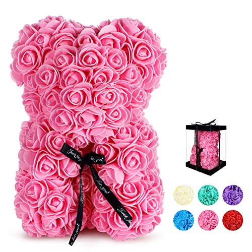 Rose Bear Valentines Day Gifts for Girlfriend Women Wife Parents Her Gifts, Mother's Day Artificial Rose Flower Bear Teddy Bear with Box, Anniversary Birthday Romantic Cute Decor