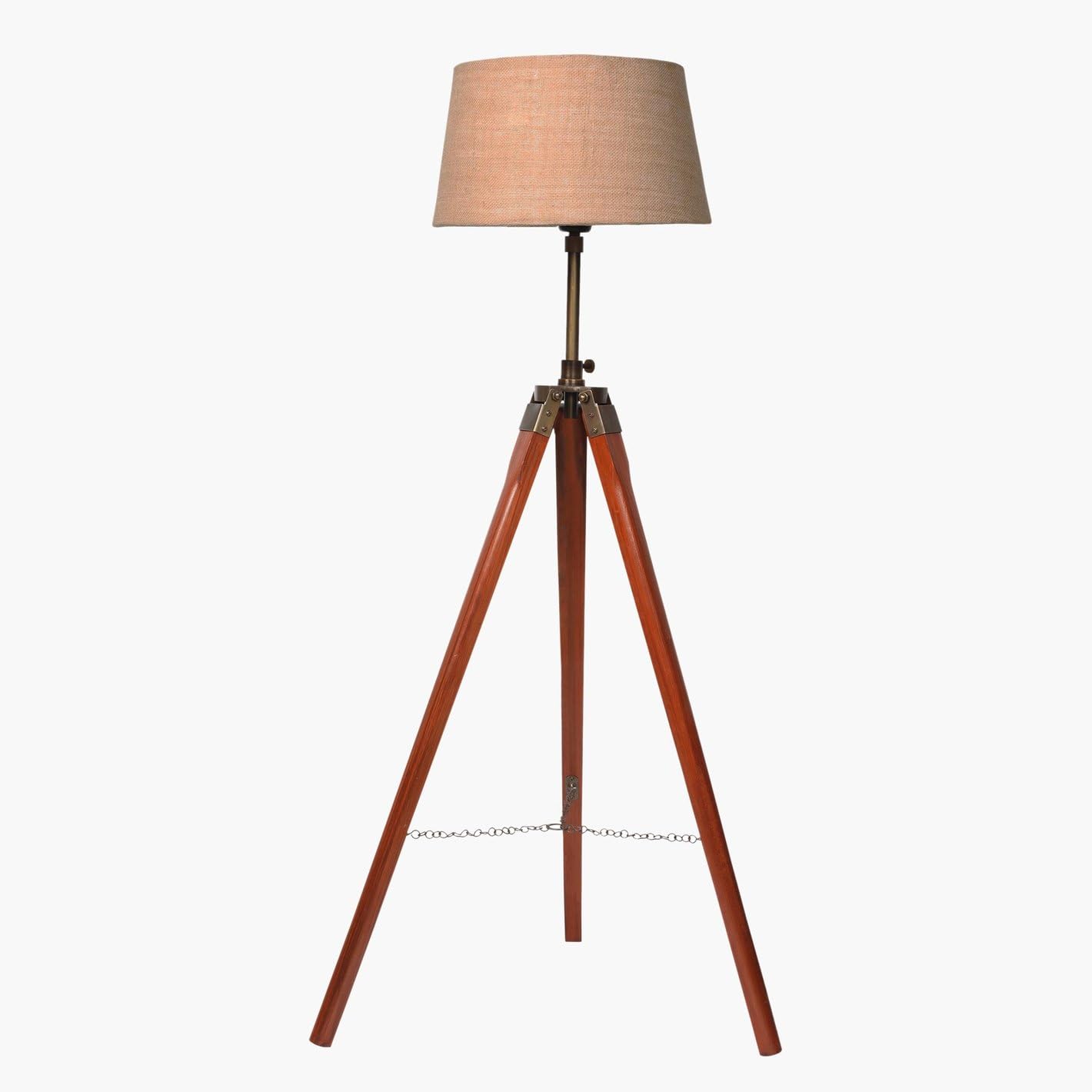 Tripod Floor Lamp with Wooden Stand, Fabric Shade, Living Room Standing Light-image-40