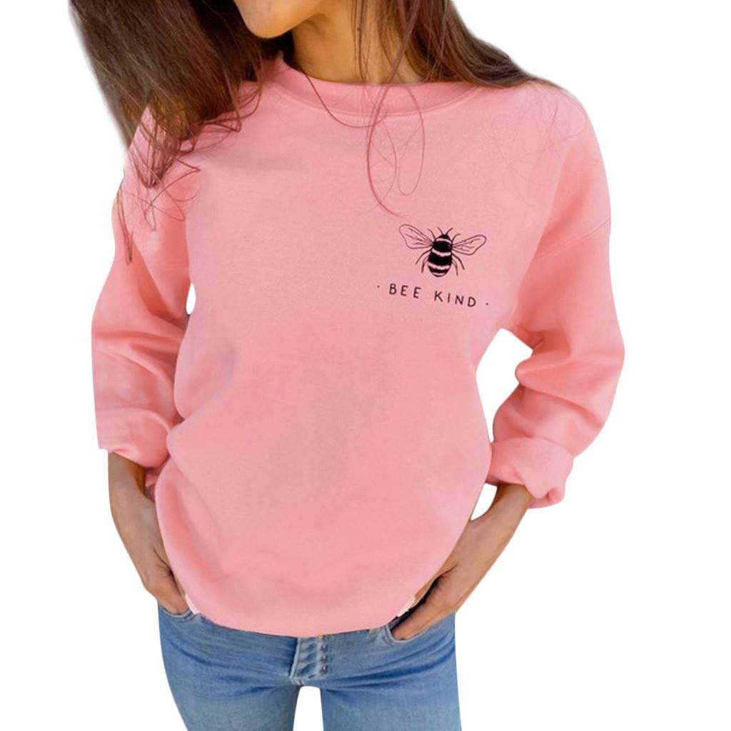 ITBCLOVE Womens Bee Kind Letter Print Sweatshirt Pullover Lightweight Long Sleeve Tops Shirts Blouses Pink