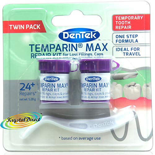 DenTek Temparin Max Home Temporary Dental Repair Kit Twin Pack for Reparing Lost Fillings or Securing Loose Caps Crowns or Inlays 24+ Repairs