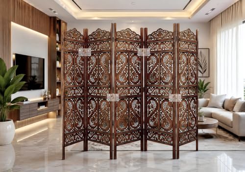 Image of Partition for Living Room,Divider,Partition Wall Room Divider Screen Separator, Wall Panel Divider for Hall | Bedroom |Office | Puja Room | Restaurant S Design (5 Panel Antique)
