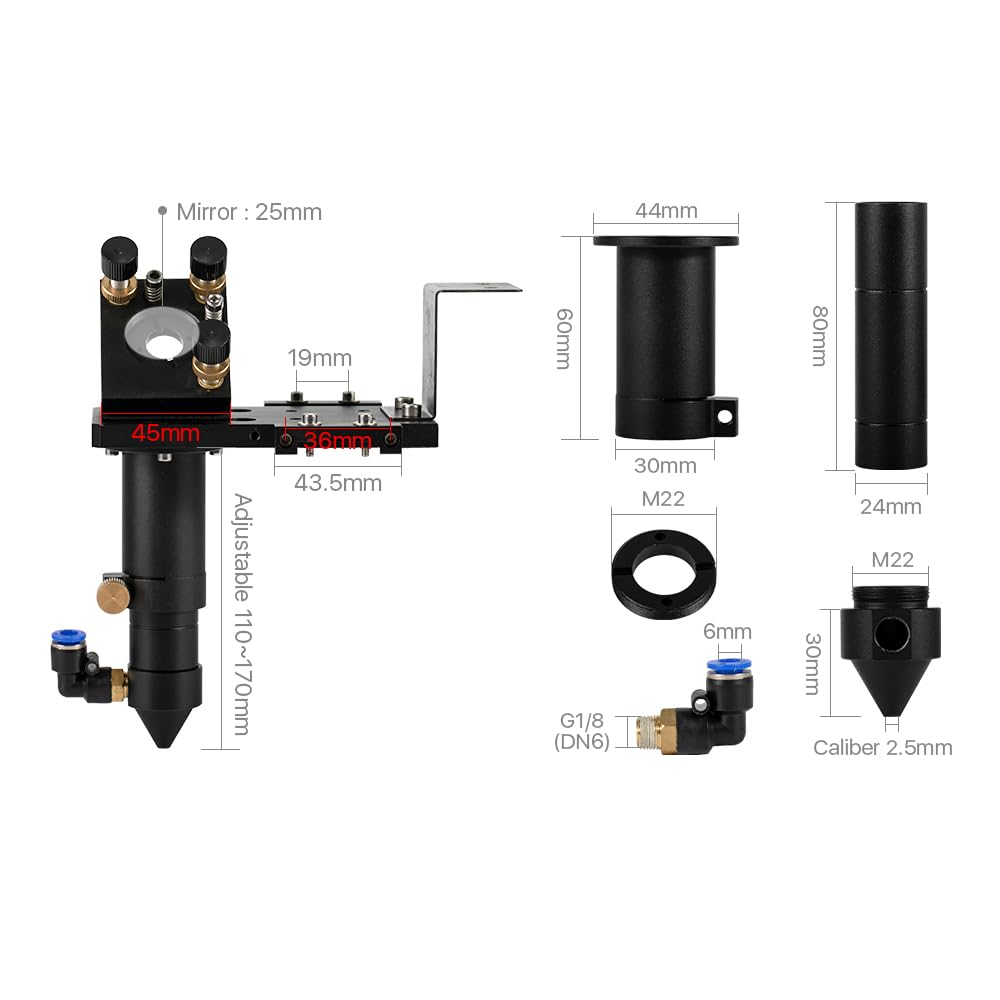 Cloudray E Series CO2 Laser Head Set Specchio Focus Lenti Integrative Supporto 63.5/50.8/76/101 mm (Laser Head)