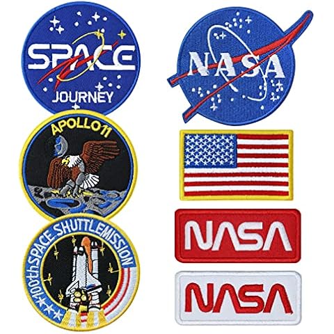 7pcs NASA Patch, Iron On Patches Space Badge Sew On Space Shuttle Embroidered and US Flag Patches for Jackets Backpacks Caps Hats Bags Clothing Cover