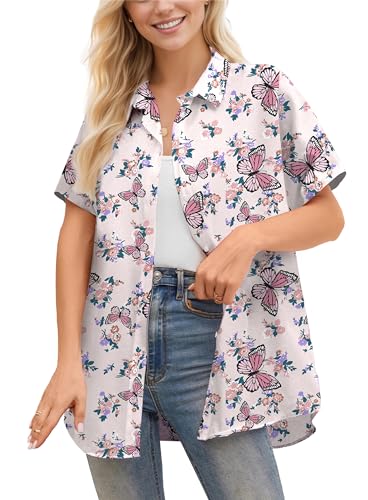 Image of Betusline Girls' and Womens' Hawaiian Shirt Blouse Button Down Beach Shirts