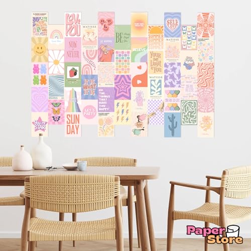 Image of Thepaper9store Paper9store Pack Of 50 Aesthetic Wall Collage Kit - 4?6 Inches Self Adhesive Wall Posters For Bedroom, Living Room, Office A6 Size (Pastel pink)