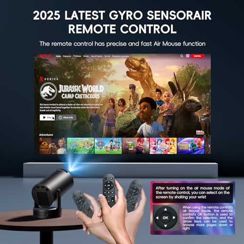 Mini Beamer Unterstützt 4K 1080P, Projektor Tragbarer mit WiFi 6 und Bluetooth 5.4, Beamer Klein Projektor Auto Keystone 180°Dreh Kompatibel mit HDMI/TV Stick/Memory Stick/Laptop, Schwarz