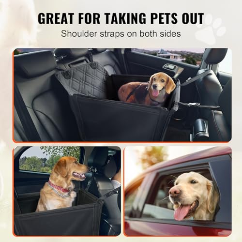 VEVOR Autositz Hunde 605 x 605 x 500 mm, Hundeautositz mit Stützrahmen, Haustierautositz mit ansteckbarer Sicherheitsleine, Baumwollfüllung, Rücksitz für kleine mittele Hunde bis 18 kg, Schwarz
