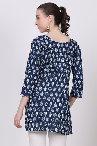 Image of Women's Stylish Regular Cotton Kalamkari Print Casual Short Kurti with Flower Base | Office Wear | Pack pf 1