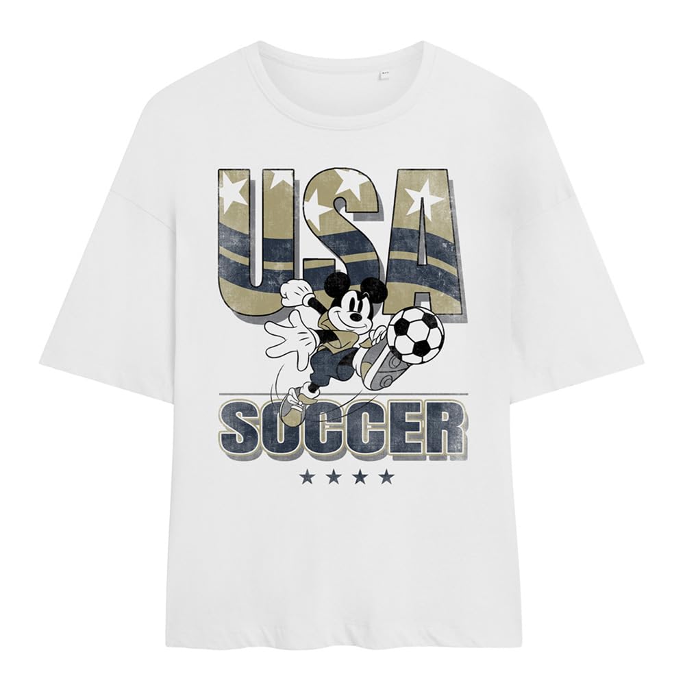Disney Mickey Mouse USA Soccer Ladies Oversized T Shirt, White, XX-Large